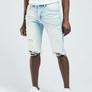 Decibel Denim Technical Washed Shorts Jeans Streetwear Speckled Blue Men Size 28